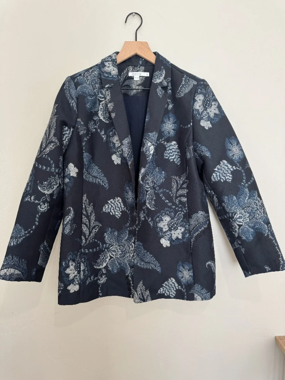 NWOT Chico's Navy Blue Floral Jacquard Blazer Women's Size M Office Career Wear